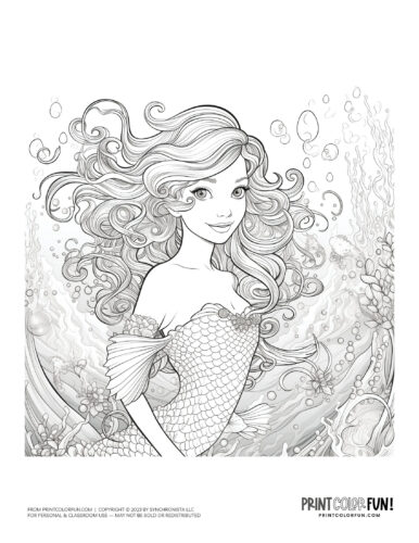 Mermaid coloring pages clipart images free fantasy printables
