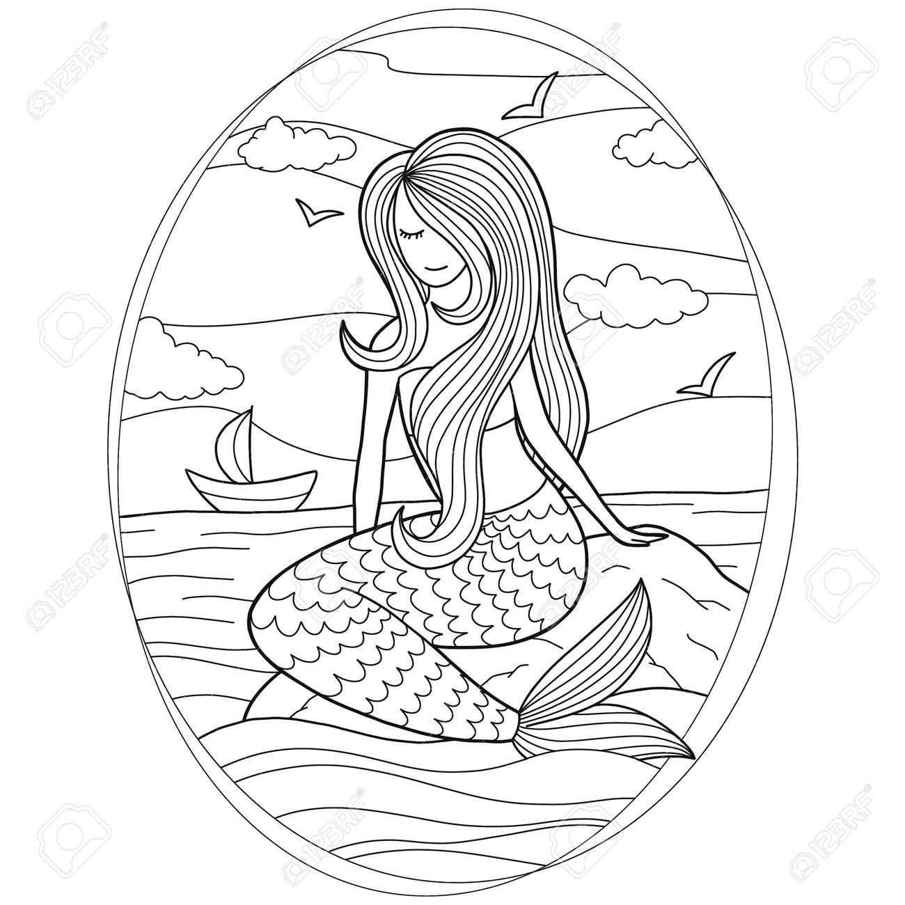 Mermaid coloring page underwater world coloring book fish contour childrens illustration animals cartoon princess doodle childrens coloring book royalty free svg cliparts vectors and stock illustration image