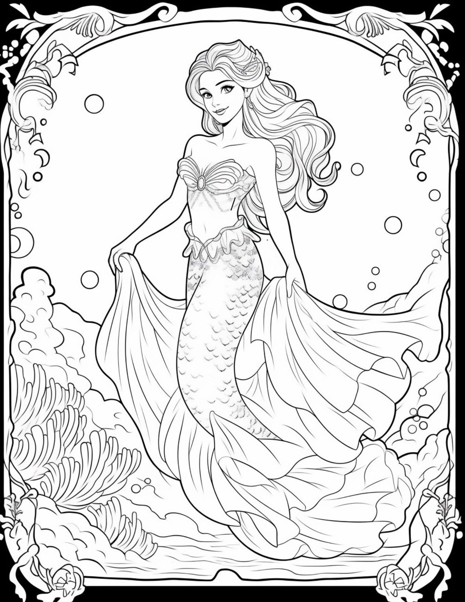 Mermaid coloring pages for kids and adults