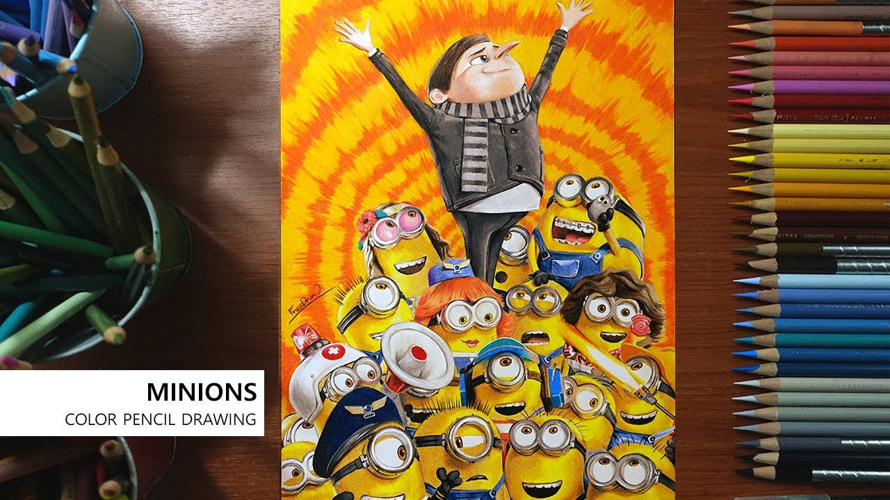 Minions colored pencil drawing
