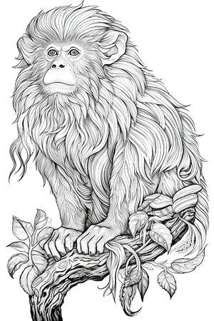 Monkey coloring book for adults black and white vector illustration stock photo picture and royalty free image image
