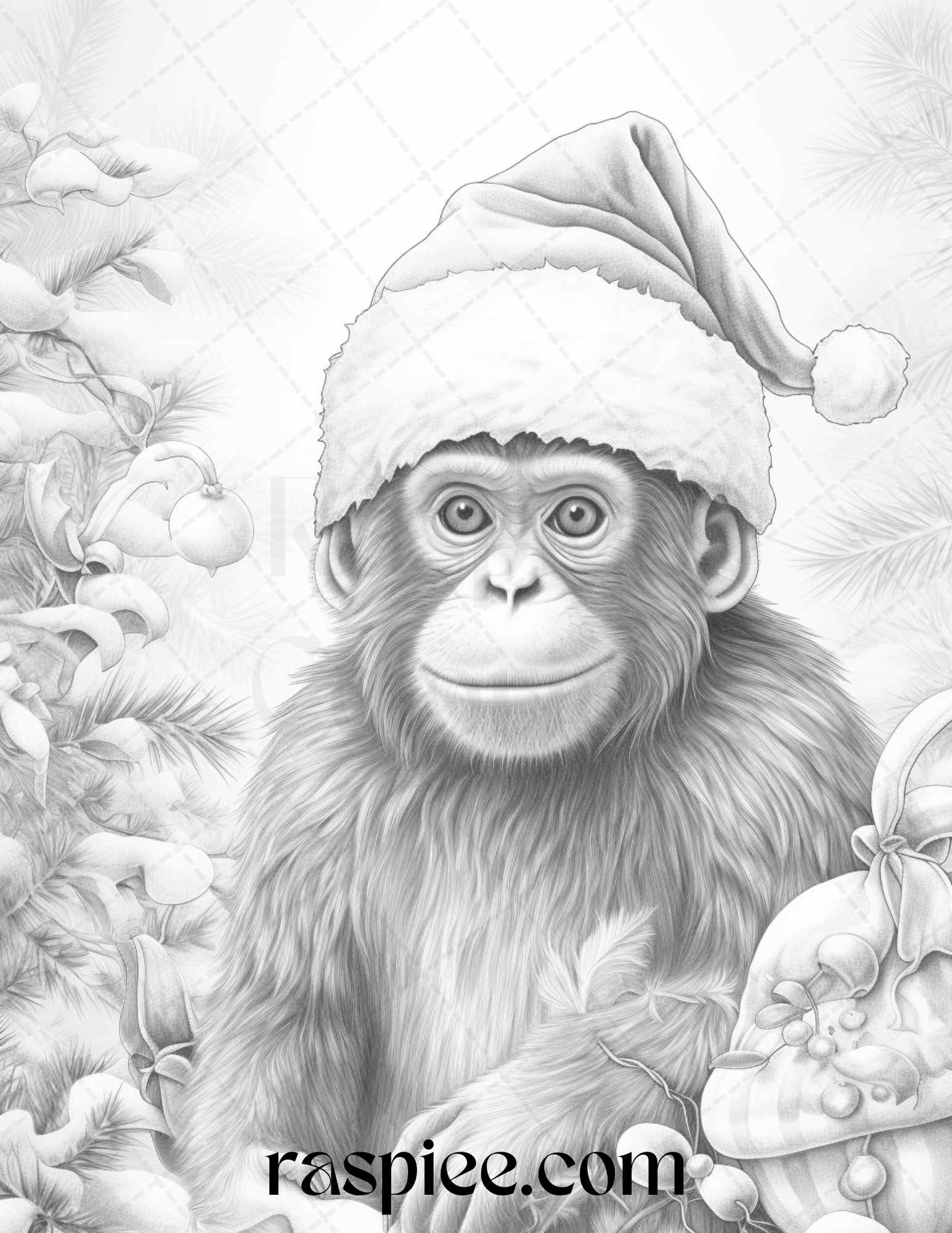 Christmas animals grayscale coloring pages printable for adults pd â coloring