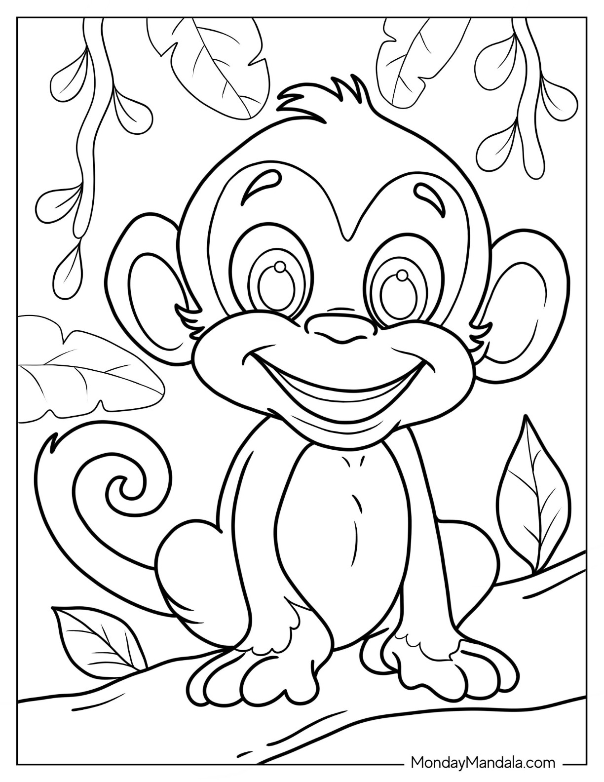 Monkey coloring pages free pdf printables