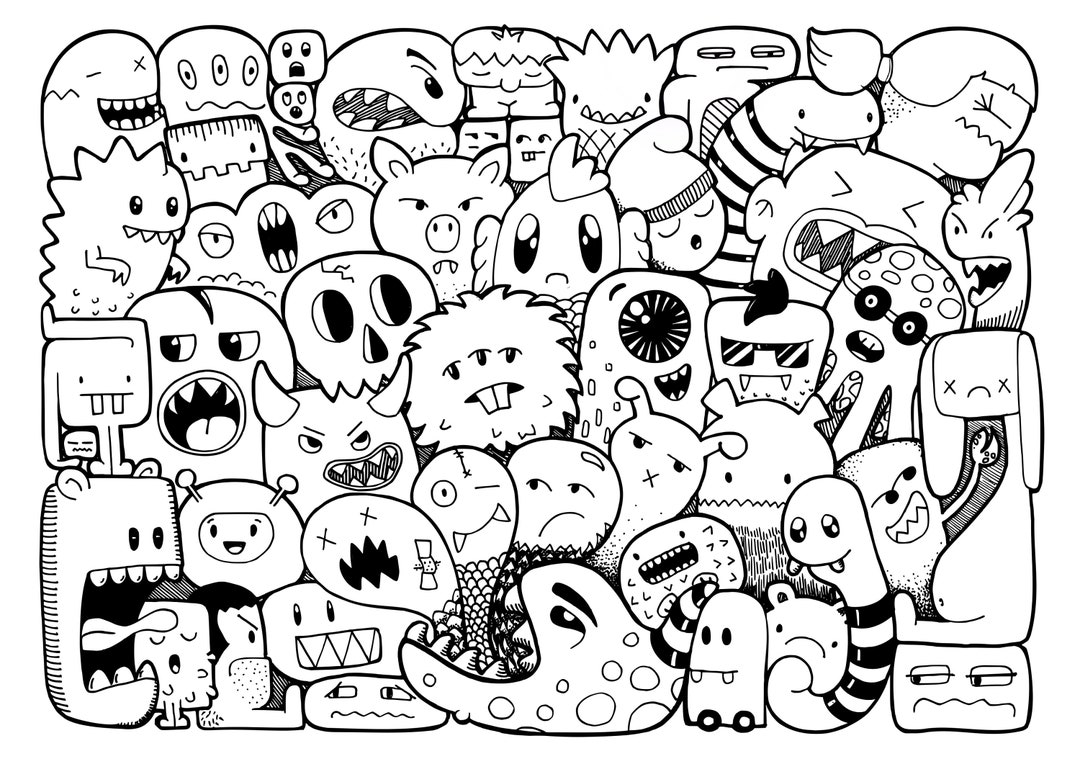 Doodle monster coloring pages