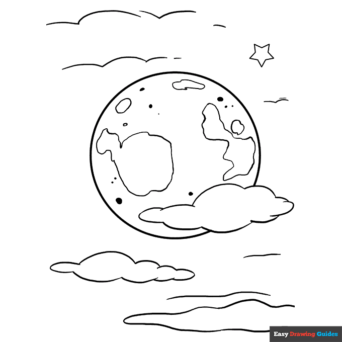 Moon coloring page easy drawing guides