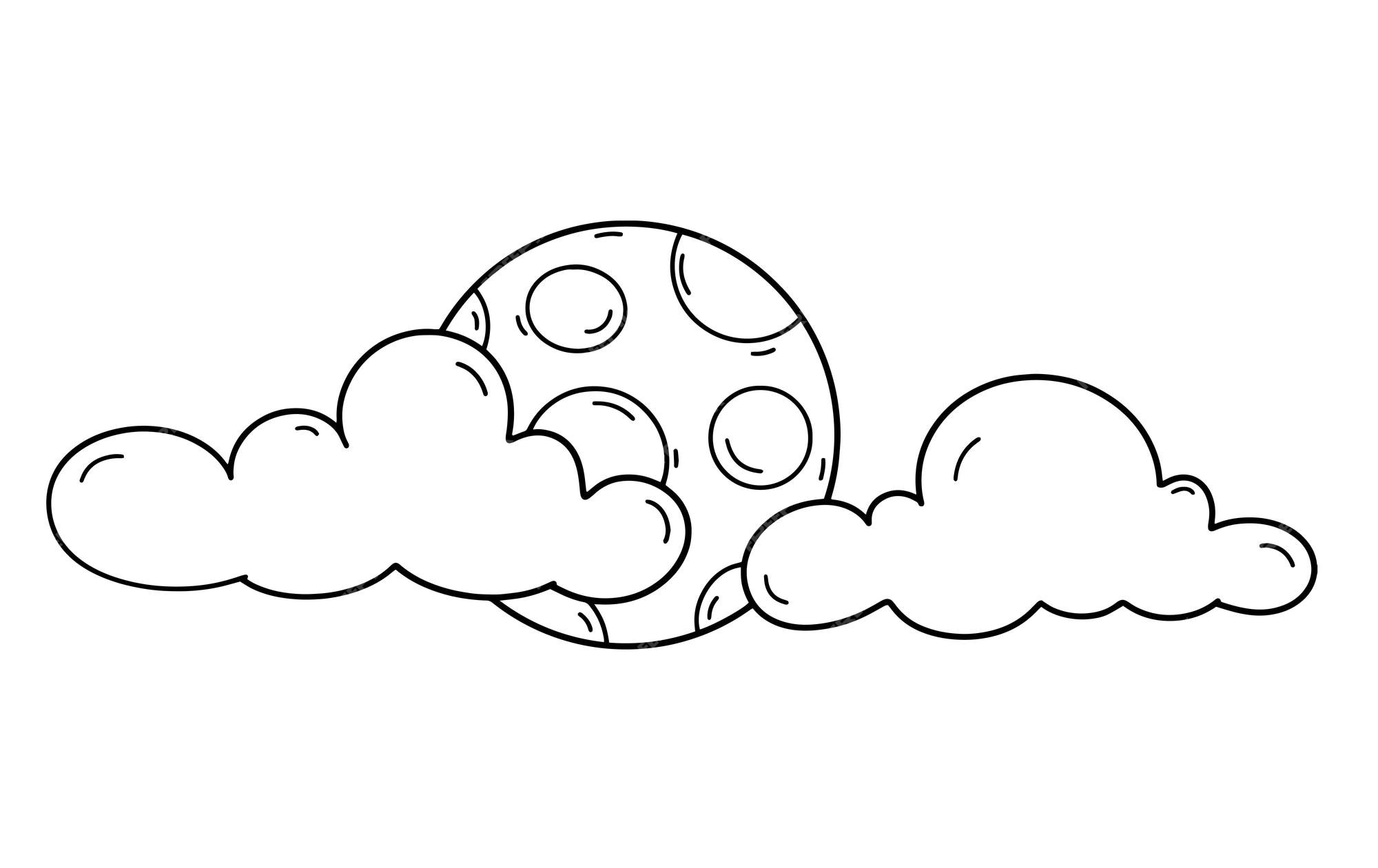 Premium vector coloring page black and white vector illustration moon coloring page halloween clouds full moon