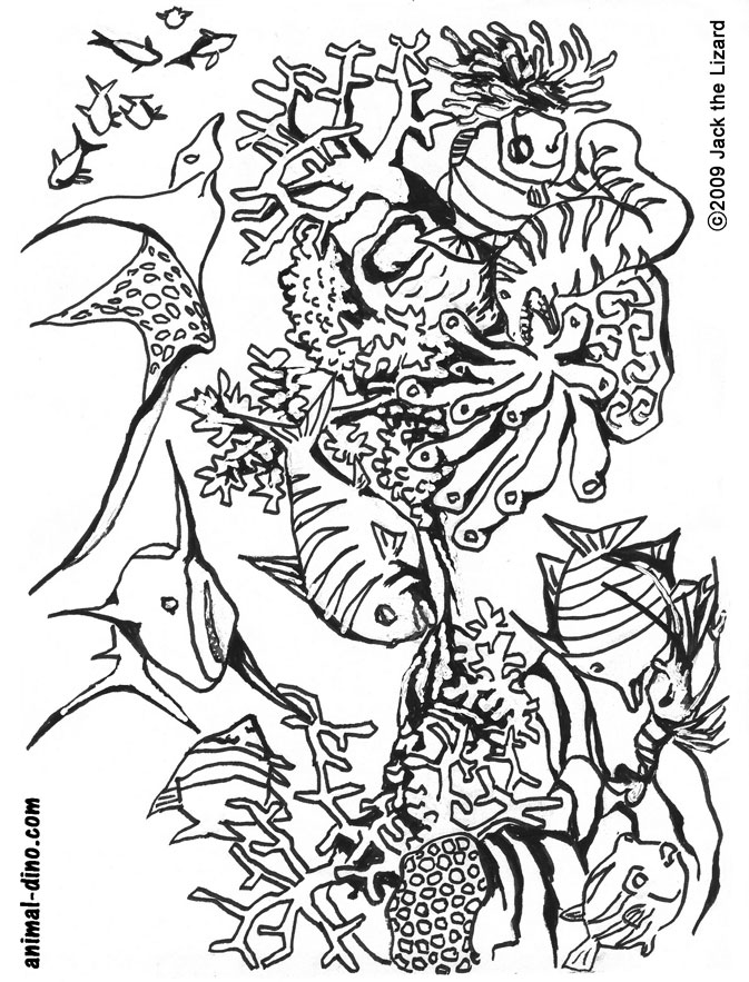 Animal coloring page under the sea print size