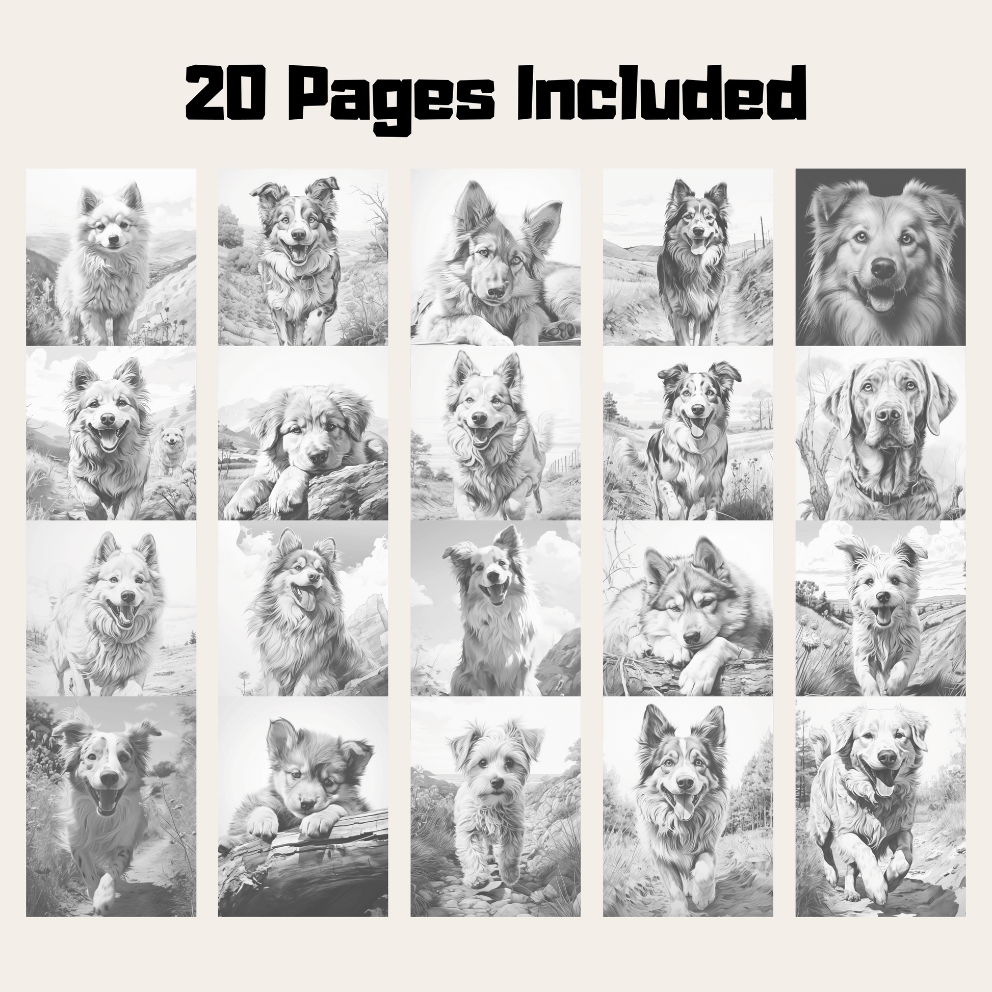 Pages realistic dog grayscale coloring book instant download prin â funny print for you