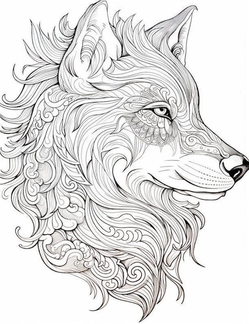 Majestic wolf coloring pages for kids and adults
