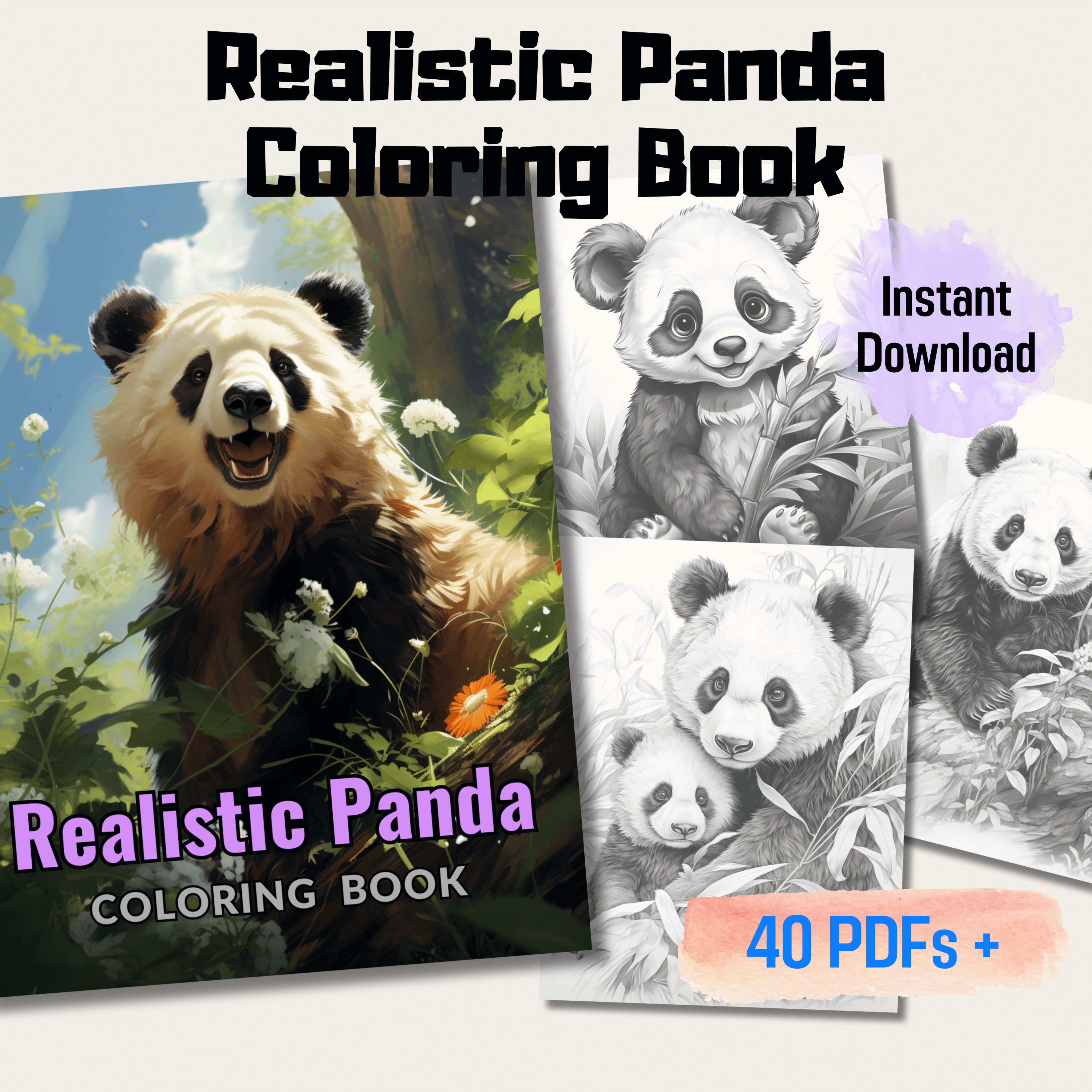 Pages realistic panda grayscale coloring book instant download pr â funny print for you