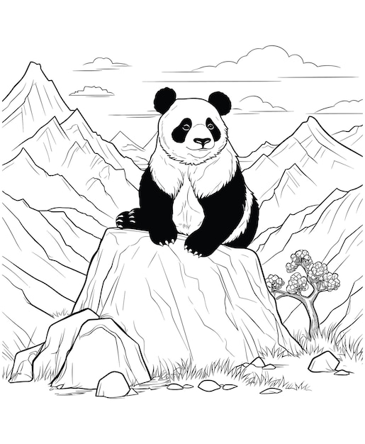 Premium vector panda mountain coloring page