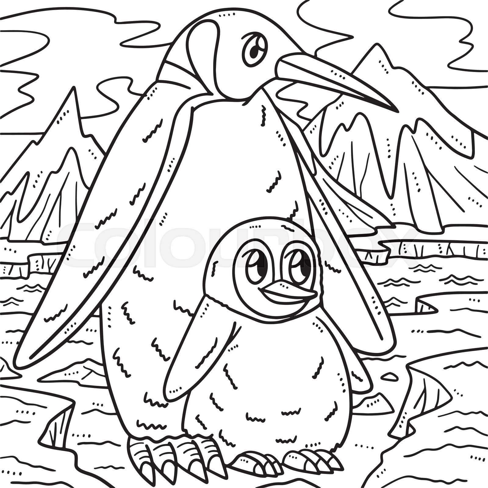 Mother penguin and baby penguin coloring page stock vector
