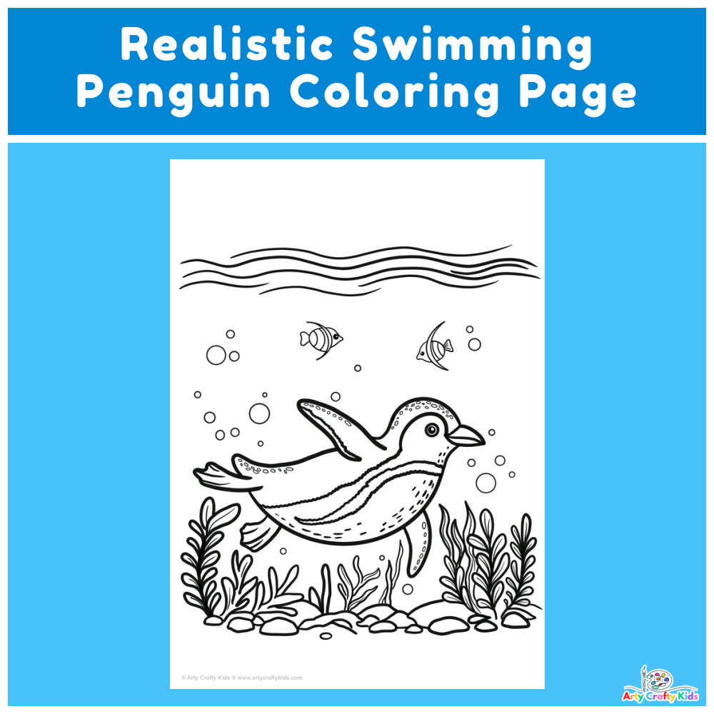 Realistic swimming penguin coloring page