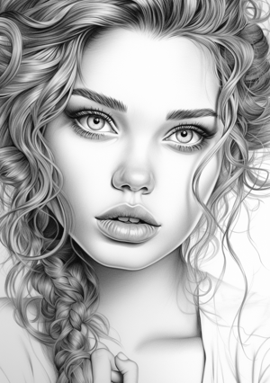 Realistic face of a girl coloring page from