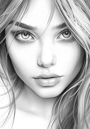 Realistic face of a girl coloring page from
