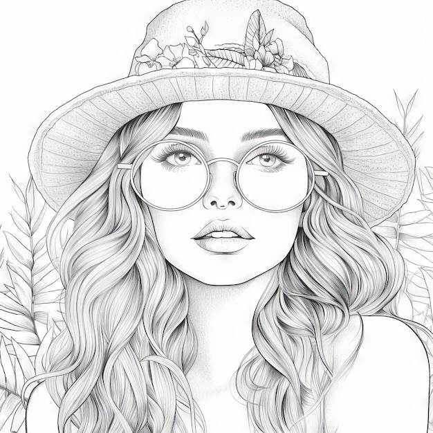Premium ai image modern realistic cartoon drawing style coloring book of woman