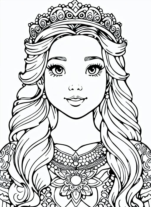 Vector coloring page of a young beautiful princess