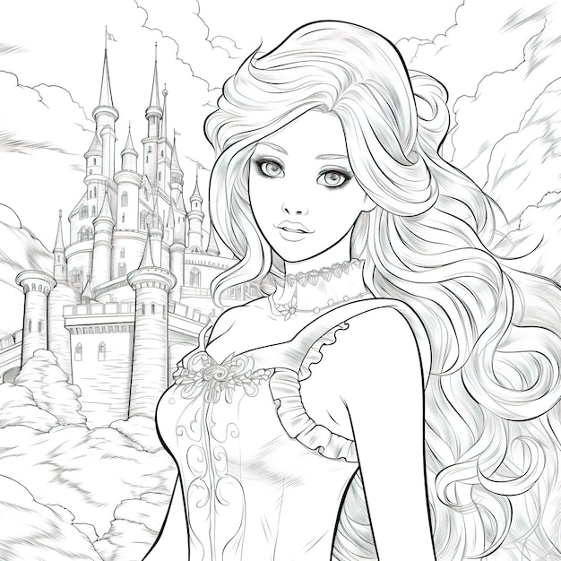 Premium ai image coloring book realistic sketch princesses free lines black and white on paper sharp lines anim