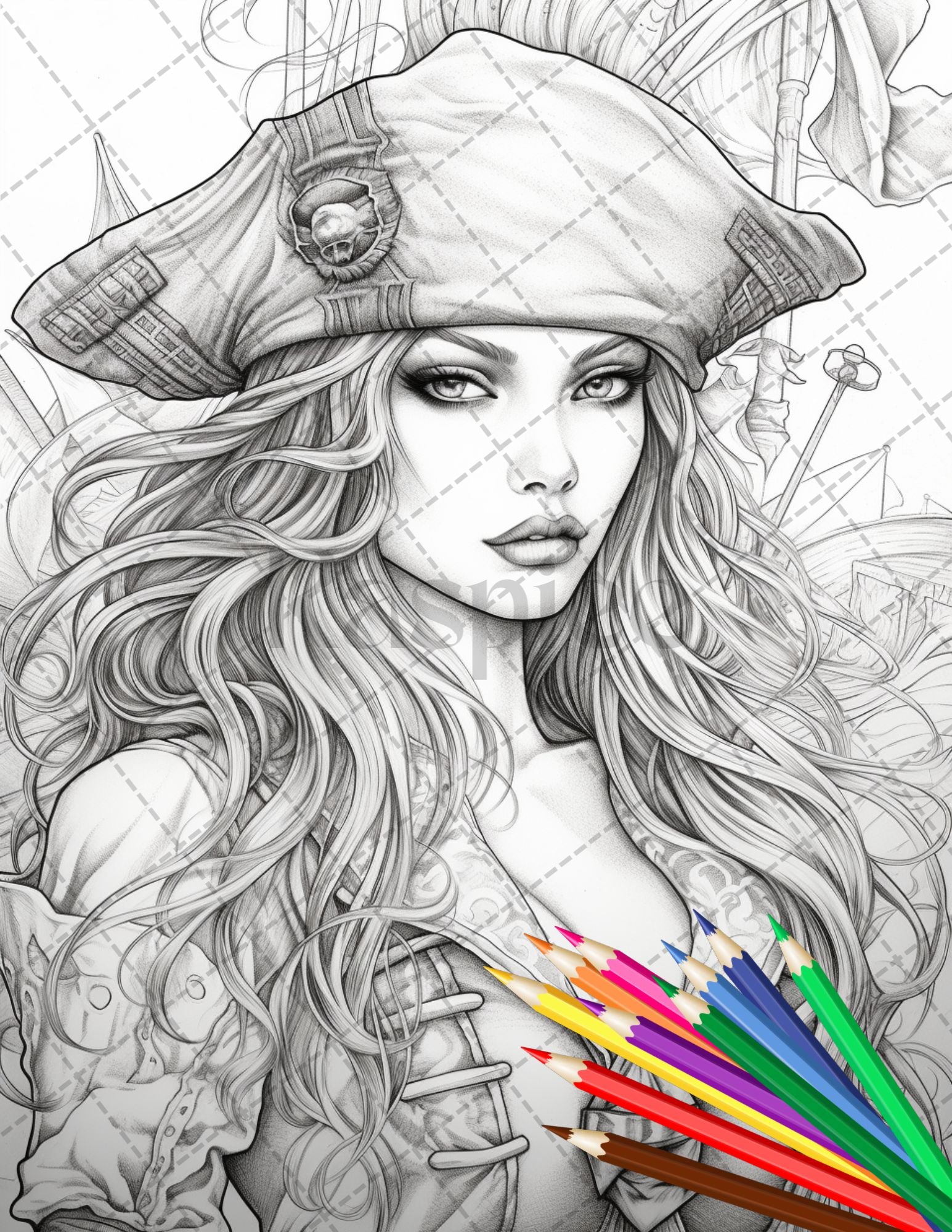 Beautiful pirate princess coloring book printable for adults grays â coloring