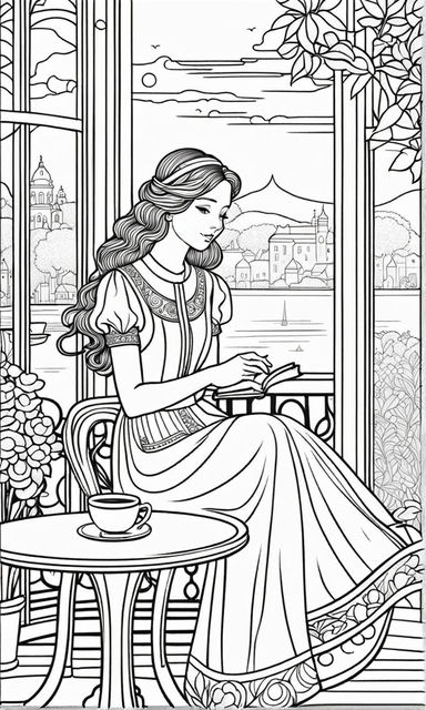 A beautiful princess black and white coloring pages realistic cartoon style