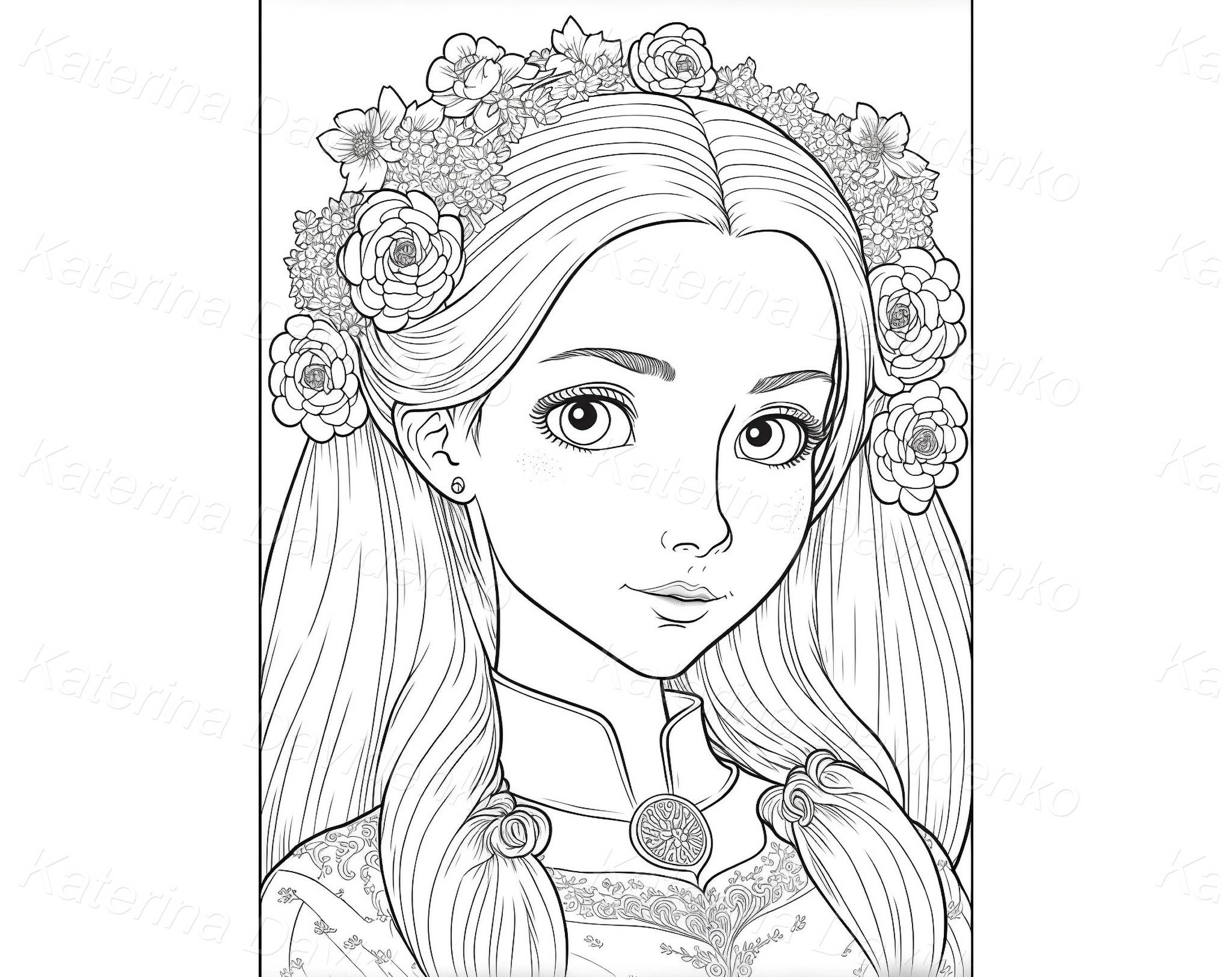 Princess coloring book coloring pages with girls portrait