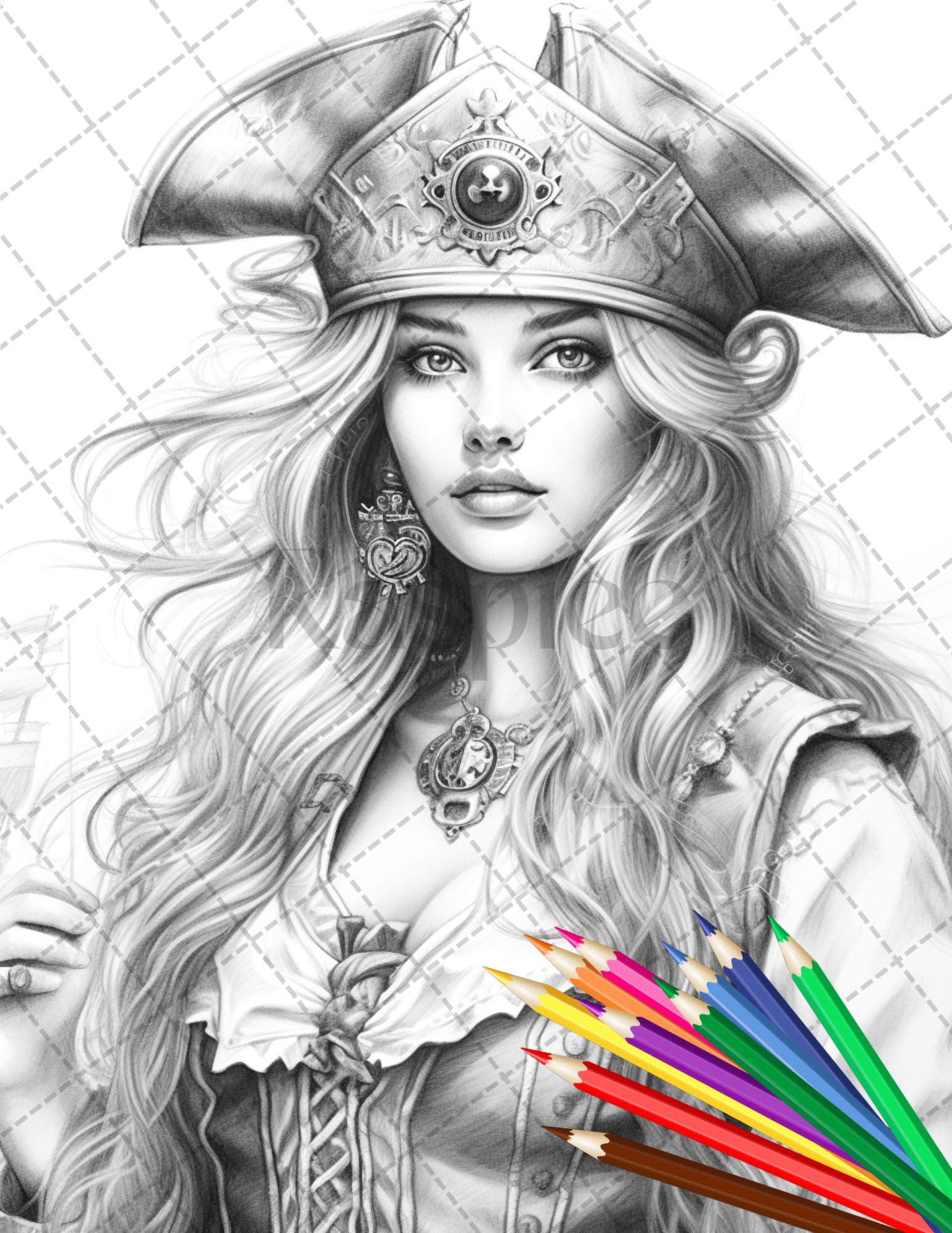 Beautiful pirate princess coloring book printable for adults grays â coloring