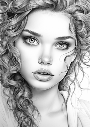 Realistic face of a girl coloring page from