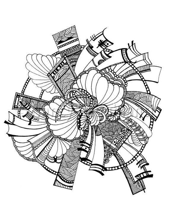 Printable coloring page digital download curves and lines