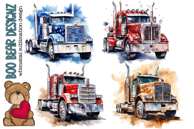 Watercolor semi truck clipart