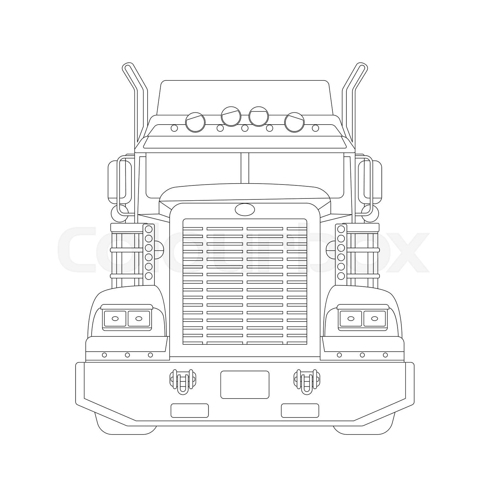 Semi truck front view vector illustration black lining coloring stock vector