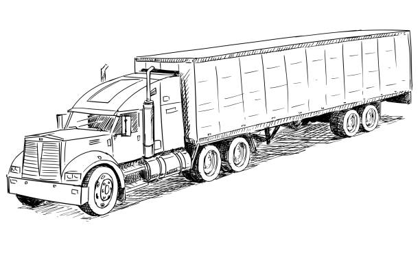 Drawing of a wheeler trucks stock illustrations royalty