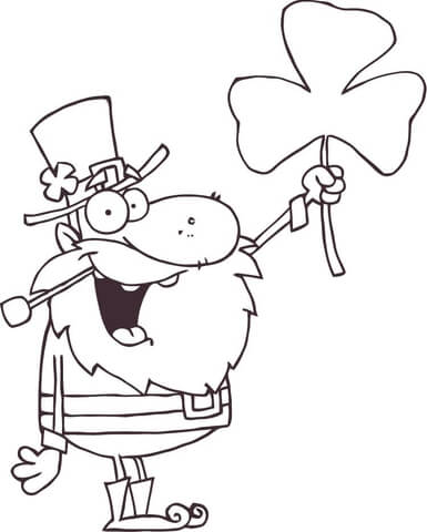 Happy leprechaun with shamrock coloring page free printable coloring pages