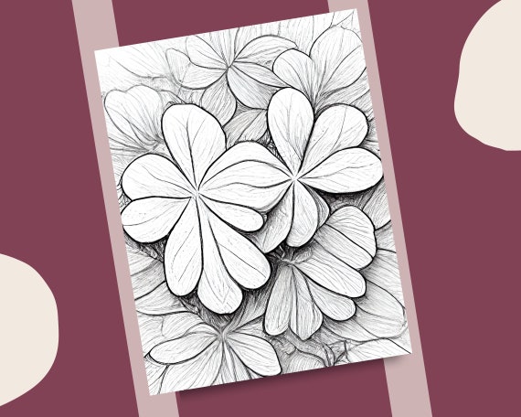 Clover coloring pages grayscale lucky clovers coloring book realistic clover leaves printable coloring page