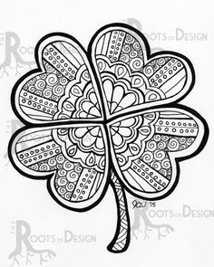 Instant download coloring page four leaf clover shamrock print zentangle inspired doodle art printable