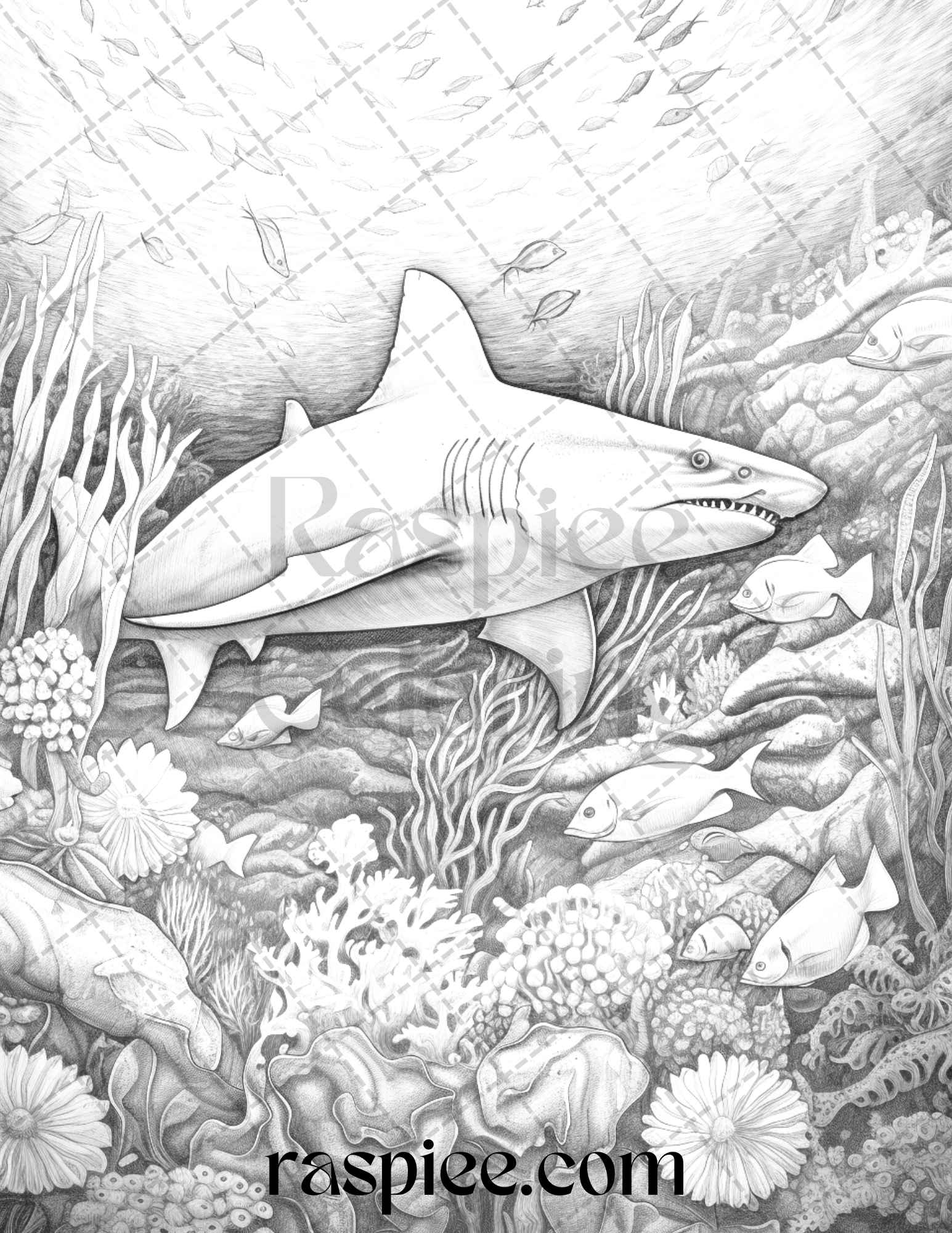 Ocean life grayscale coloring pages printable for adults relaxation an â coloring