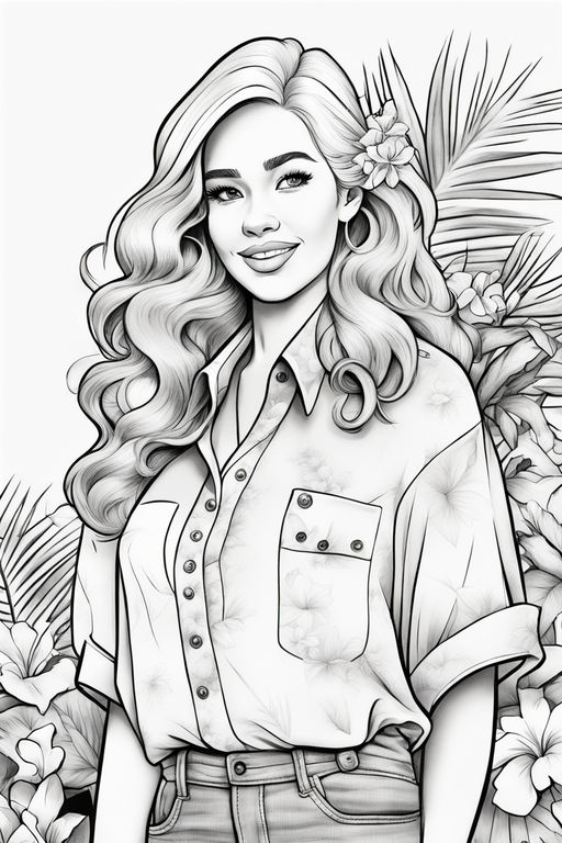 Modern realistic cartoon drawing style coloring page of hibiscus flowers