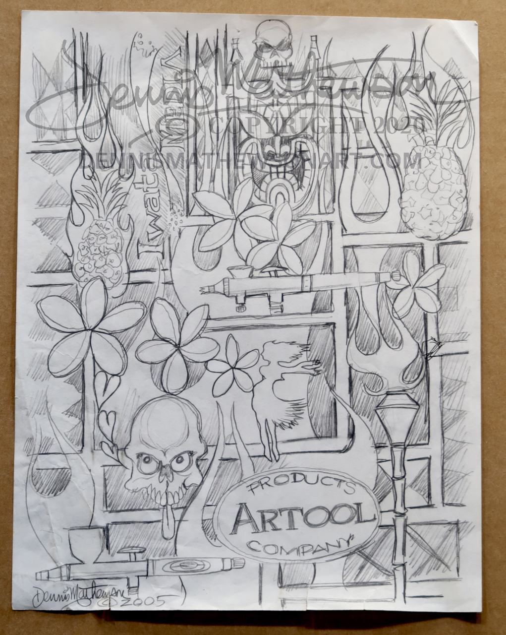 Iwataartool drawing for hawaiian shirt original pencil drawing