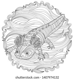 Coloring page cute axolotl patterned style stock vector royalty free