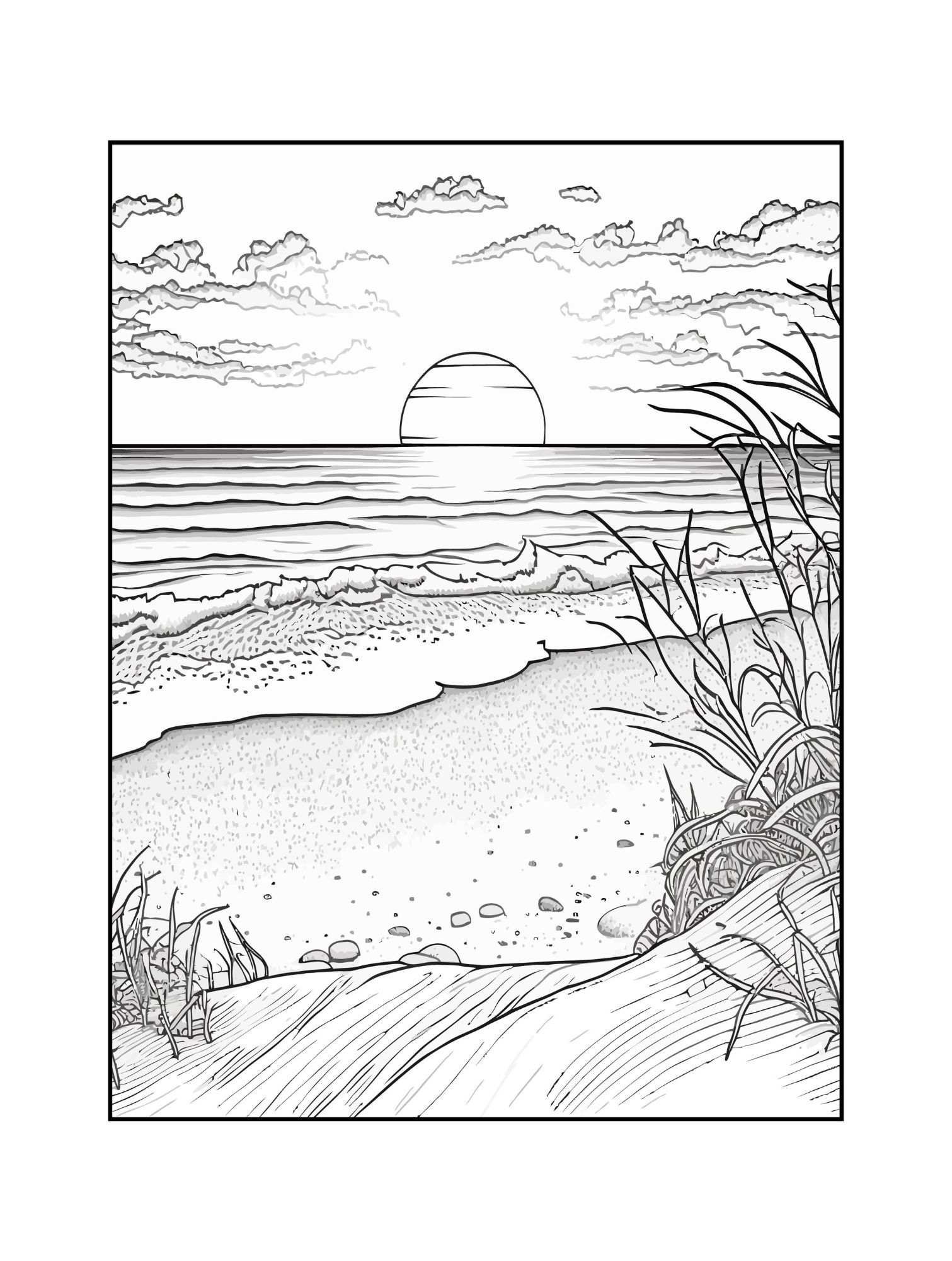 Beach sunsets coloring book beach drawing beach coloring pages ocean coloring pages