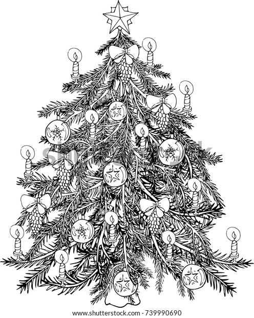 Coloring pages christmas tree decorated stock vector royalty free