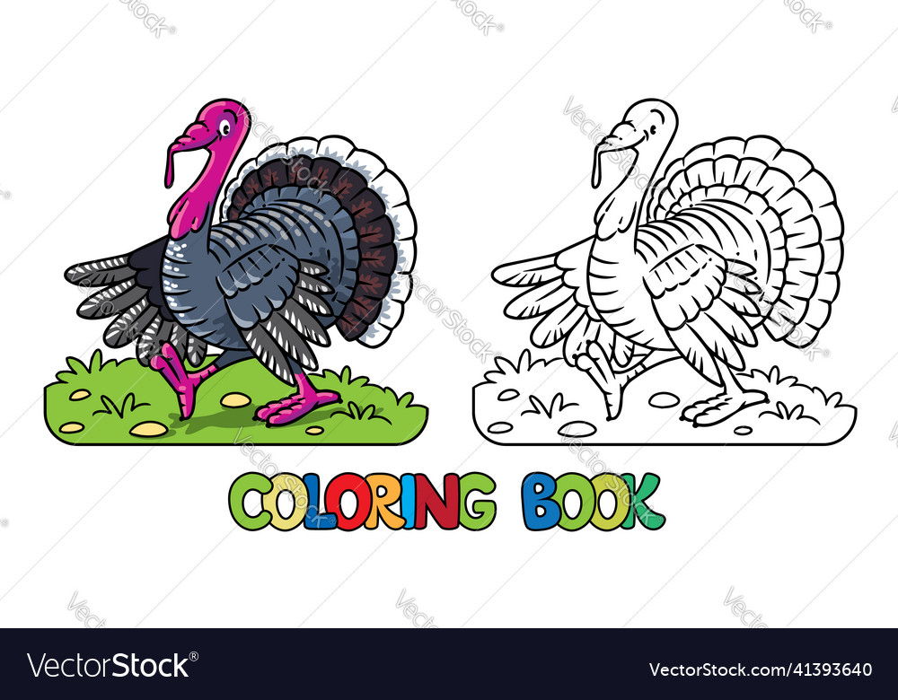 Funny turkey farm animals coloring book series vector image