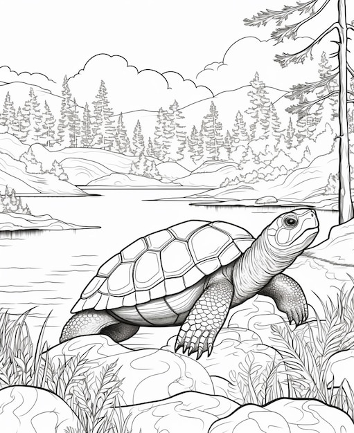 Premium ai image coloring pages for adults turtle turtle coloring pages for adults generative ai