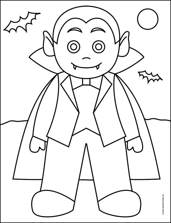 Easy how to draw a vampire tutorial and vampire coloring page