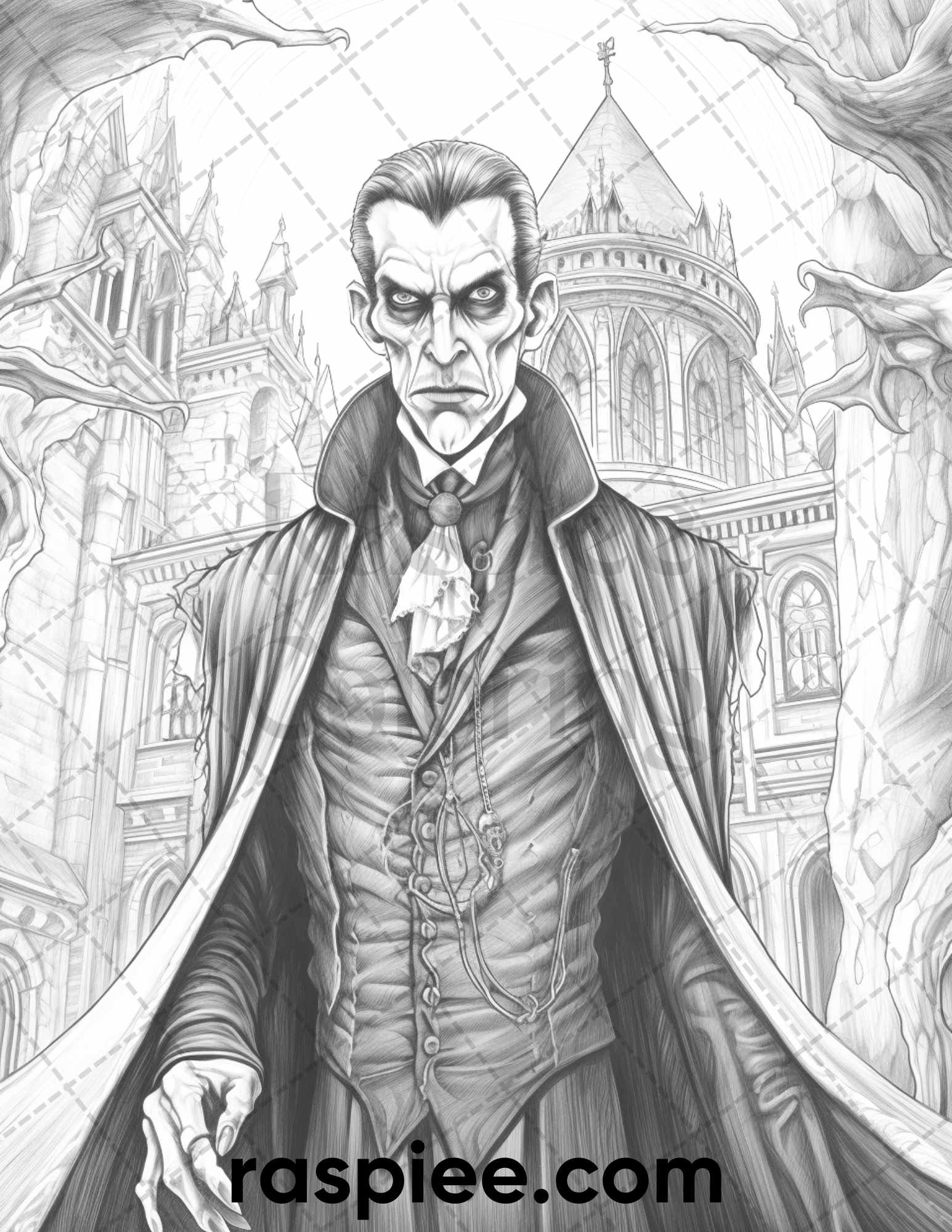 Count dracula grayscale coloring pages printable for adults pdf fi â coloring