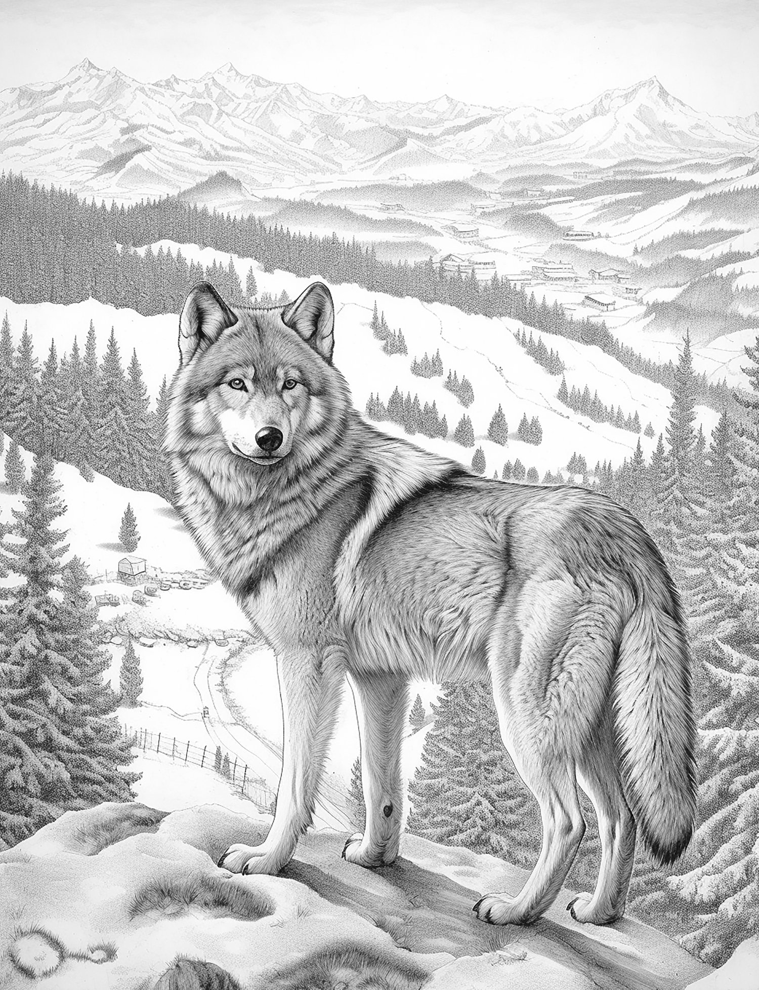 Realistic wolf coloring pages