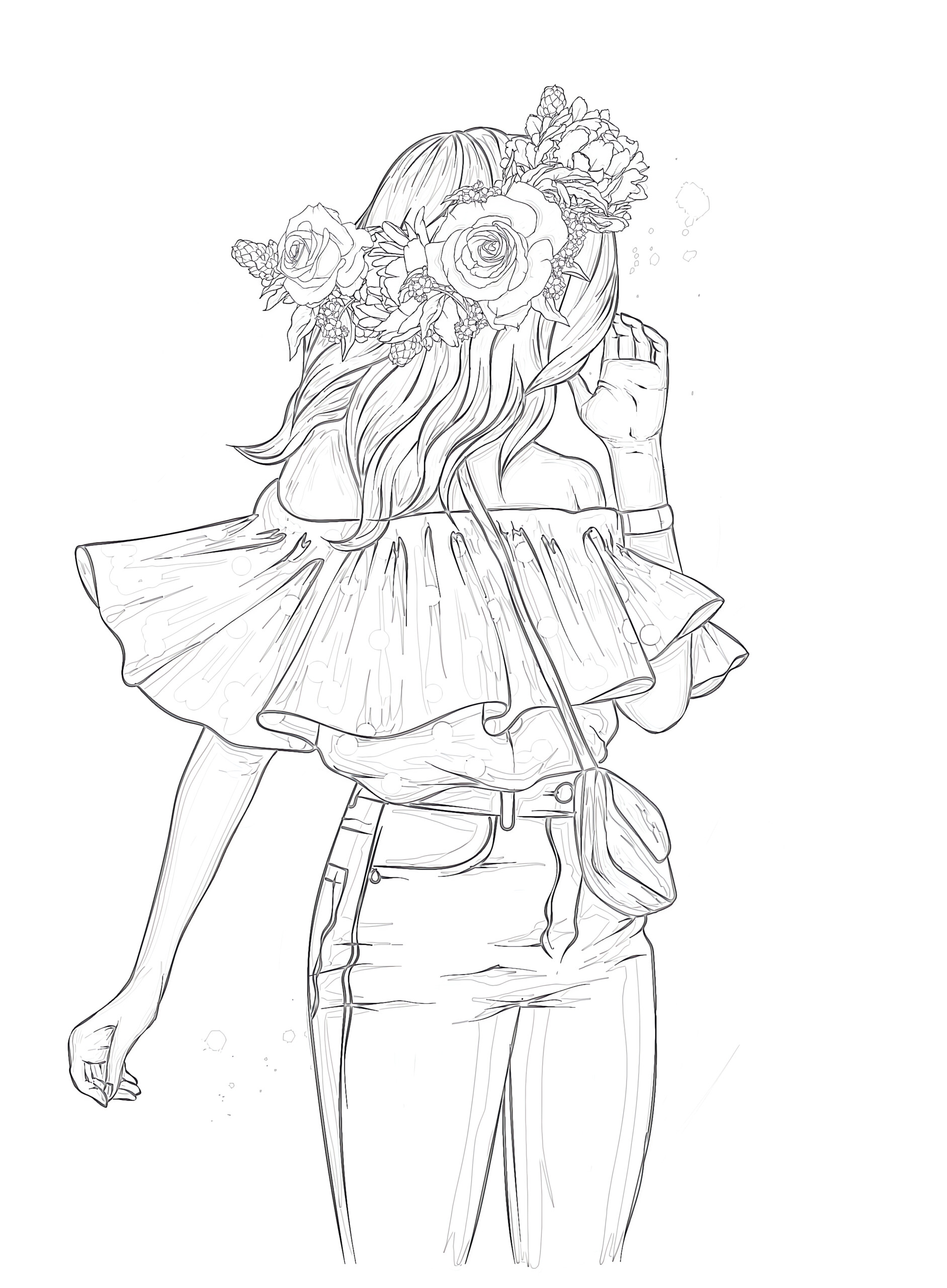Printable beautiful summer girl coloring page