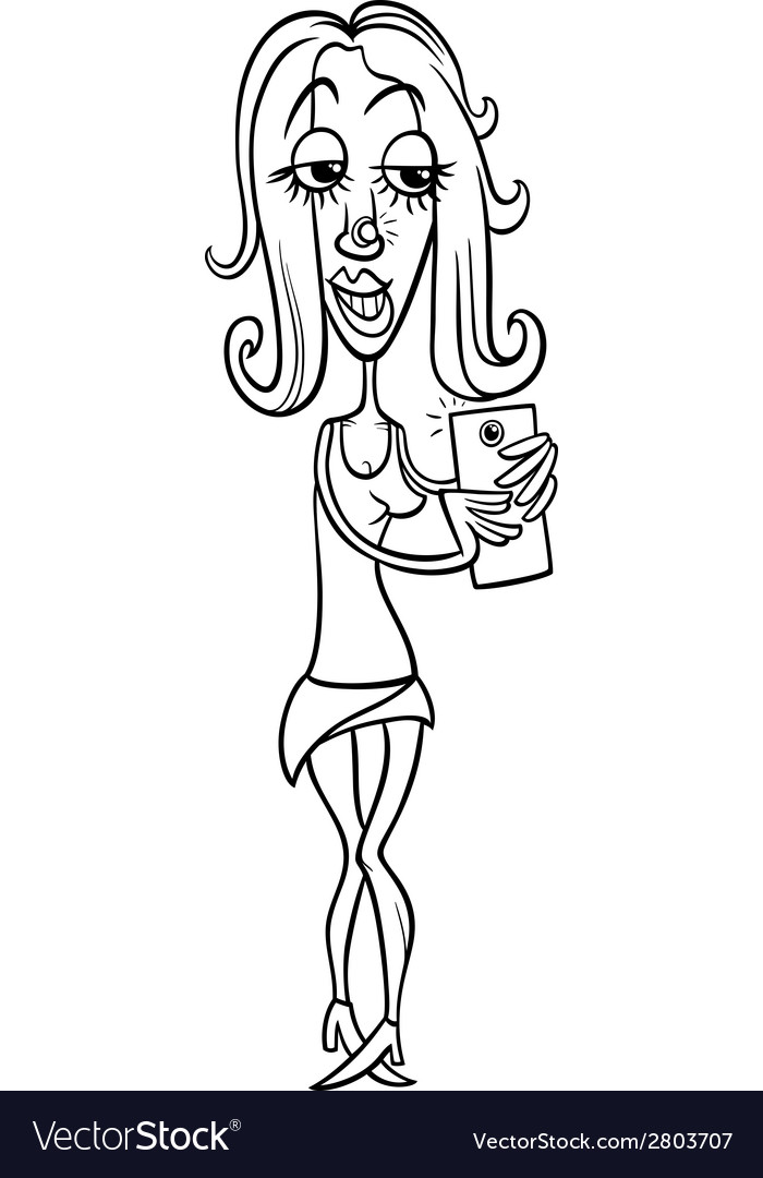 Girl doing selfie coloring page royalty free vector image