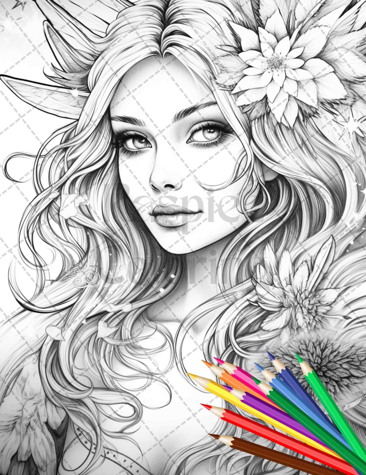 Beautiful moon fairies grayscale coloring pages printable for adult â coloring