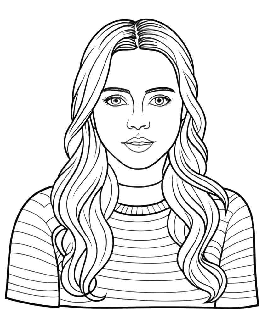 Realistic girl portrait coloring page