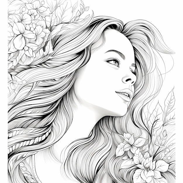 Premium ai image adult coloring book page womans face realistic